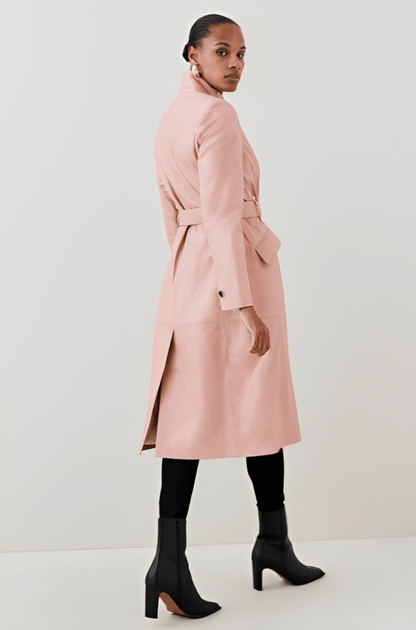 Chic Women's Leather Trench Coat - Tea Pink 