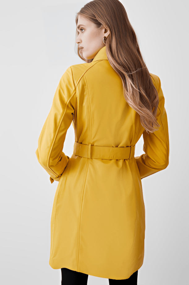 Chic Women's Leather Trench Coat - Mustard