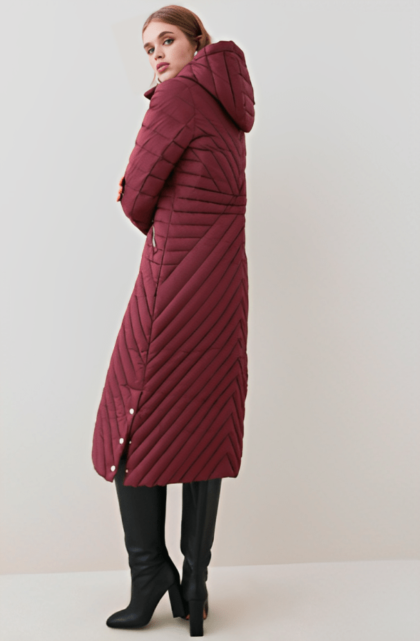 Women's Stylish Puffer Trench Coat in Ox Red