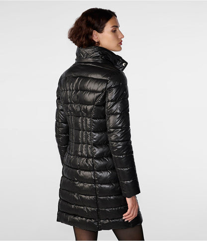 Women's Urban Quilted Puffer Coat in Black with Hood