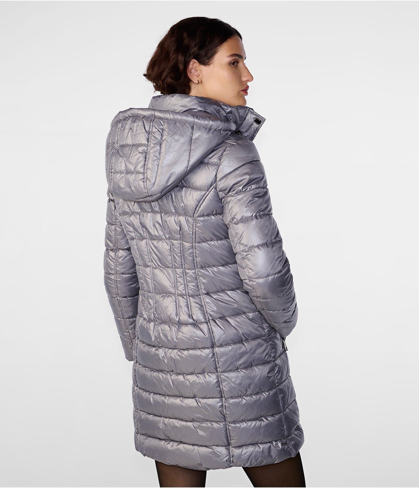 Women's Urban Quilted Puffer Coat in Gray with Hood