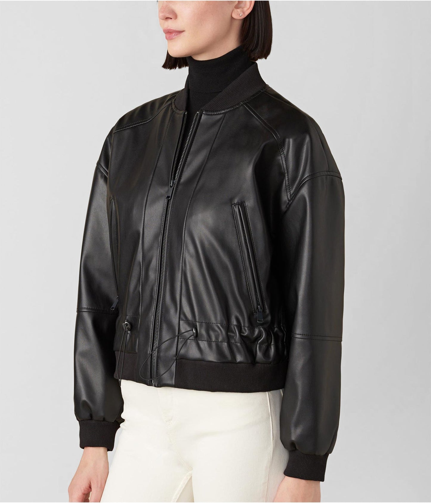 TopGuru Women's Black Leather Bomber Jacket