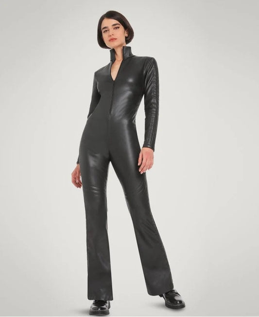 Women's Black Leather Jumpsuit