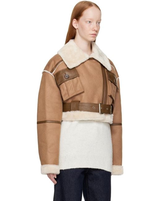 Women's Cropped Shearling Leather Jacket In Brown