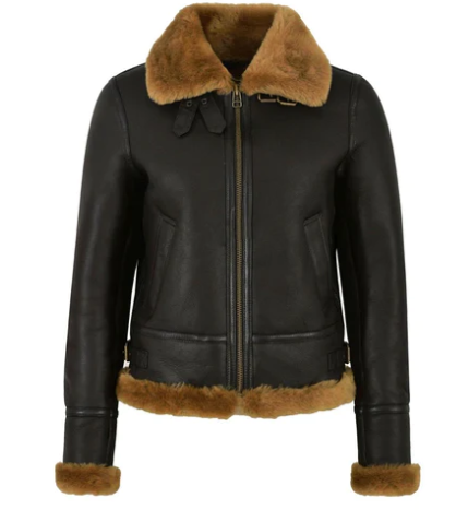  Women's Black Shearling Bomber Leather Jacket