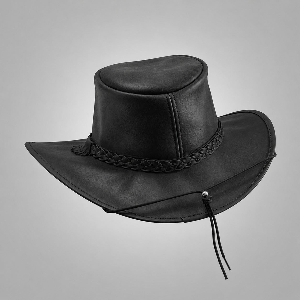 Women Stylish Black Leather Cowgirl Western Hat