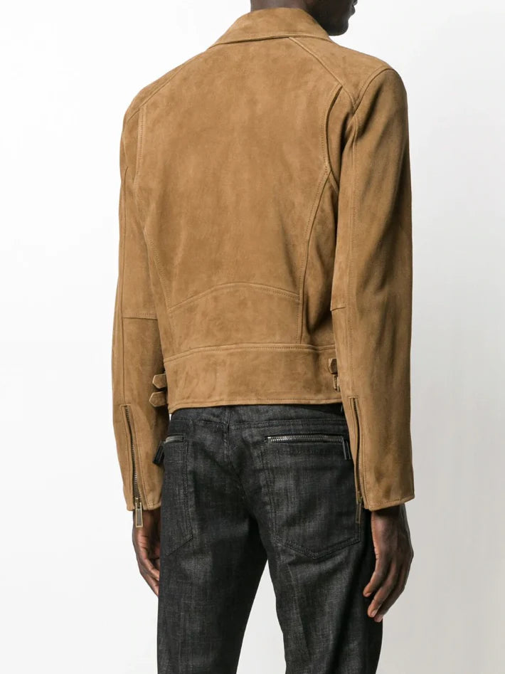 Men Brown Suede Leather Biker Jacket