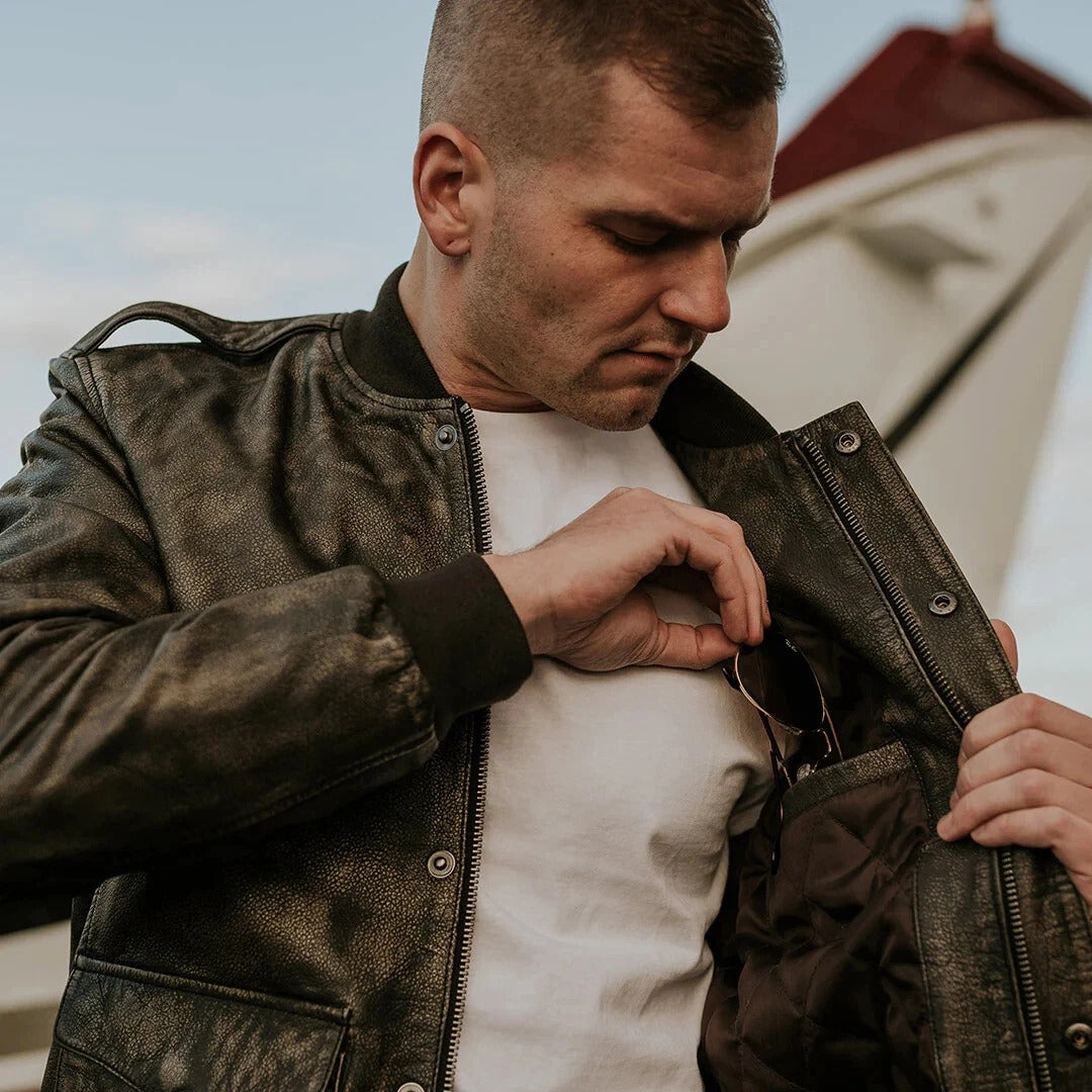 Men's B3 Pilot Black Sheepskin Leather Bomber Jacket