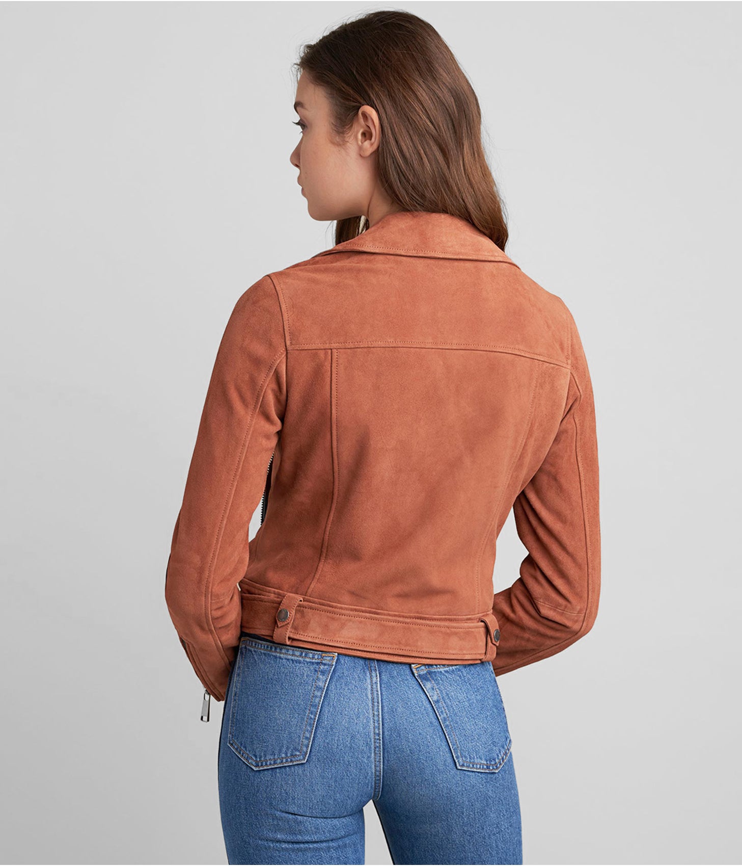 Women Tan Brown Suede Leather Biker Jacket