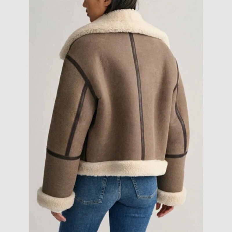 Taylor Swift Inspired Brown Shearling Jacket – Cozy Celebrity Style