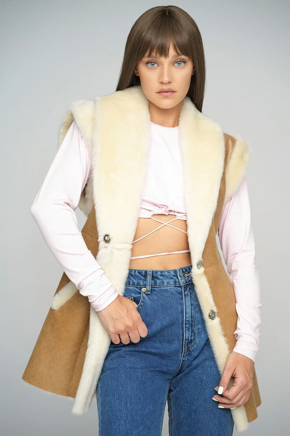 Women's Brown Shearling Fur Vest