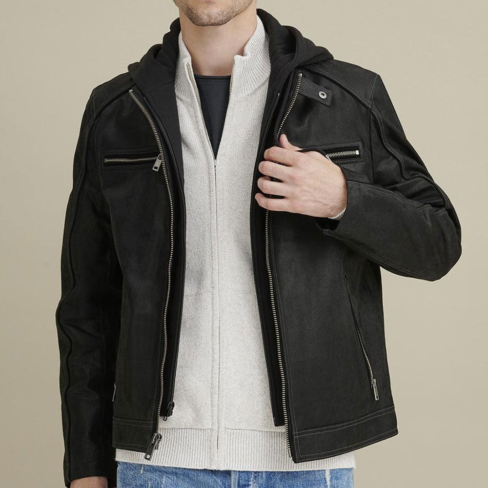 Vintage Hooded Leather Jacket