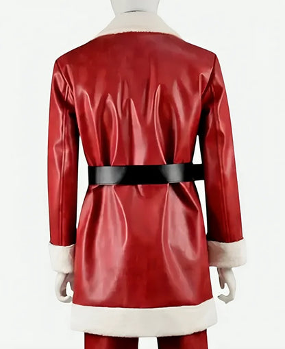 Classic Santa Claus Red Leather Jacket with Fur Trim