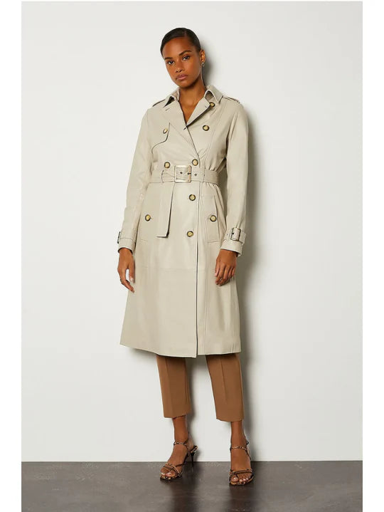 Women's Beige Sheepskin Leather Trench Coat