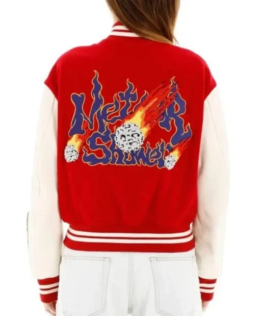 Gigi Hadid Inspired Red and White Meteor Shower Varsity Jacket