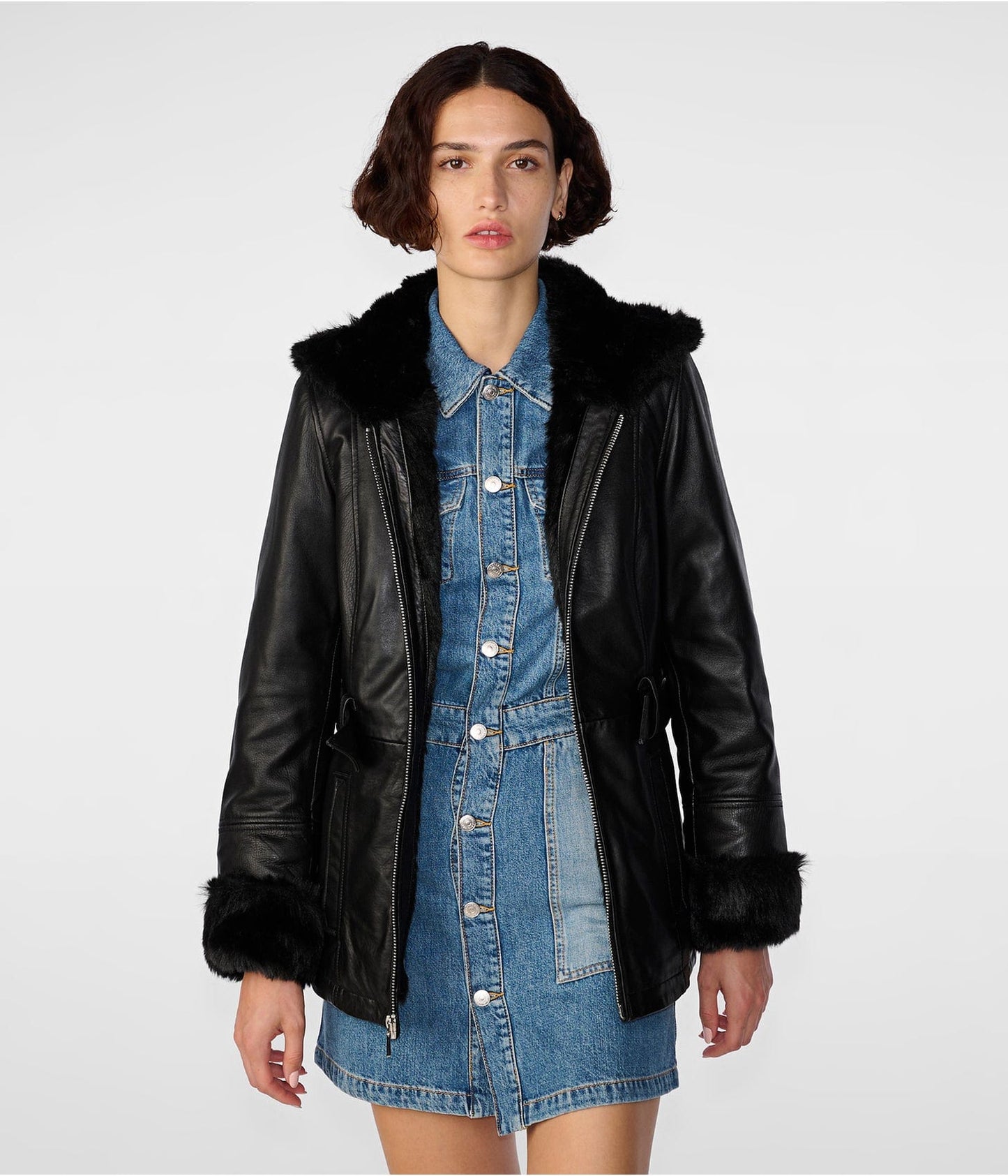  Shearling Collar Harrington Leather Jacket