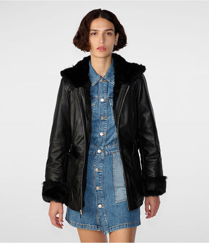  Shearling Collar Harrington Leather Jacket