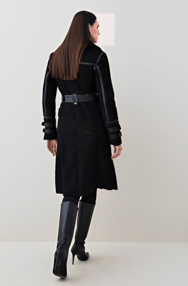 Women's Black Suede Leather Shearling Coat