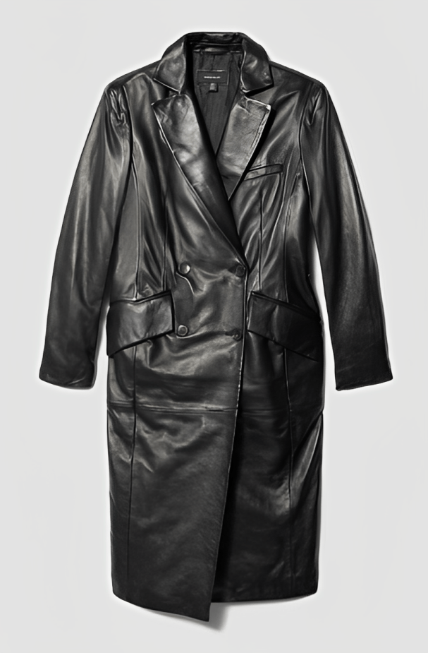 Elegant Women's Formal Leather Trench Coat - Black