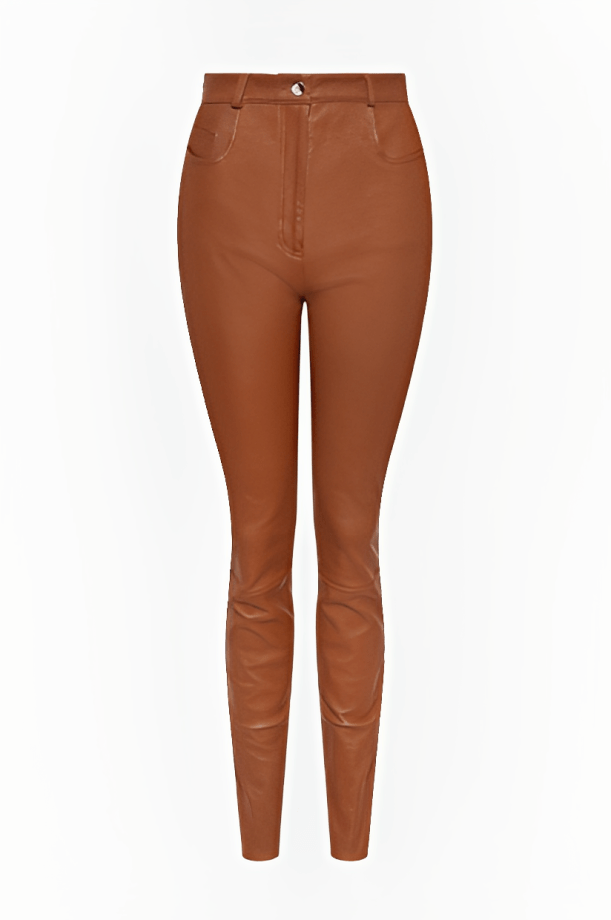 Classic Women's Brown Leather Pant - TOPGURUJACKETS