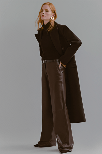 Sophisticated Women's Chocolate Brown Leather Pant - TOPGURUJACKETS