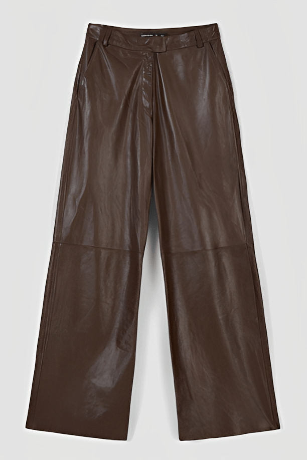 Sophisticated Women's Chocolate Brown Leather Pant - TOPGURUJACKETS