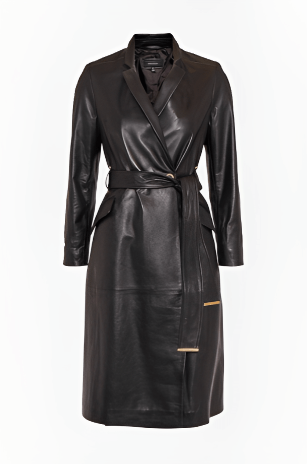 Classic Women's Leather Trench Coat - Black