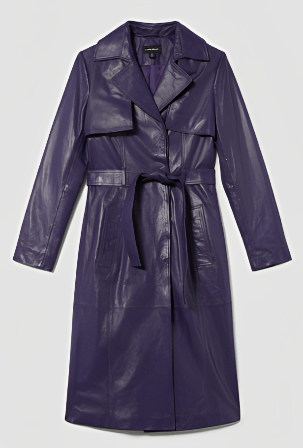 Stylish Women's Leather Trench Coat - Purple