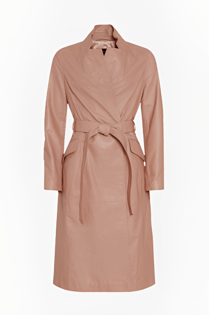 Chic Women's Leather Trench Coat - Tea Pink 