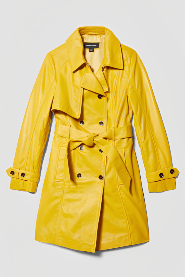 Chic Women's Leather Trench Coat - Mustard