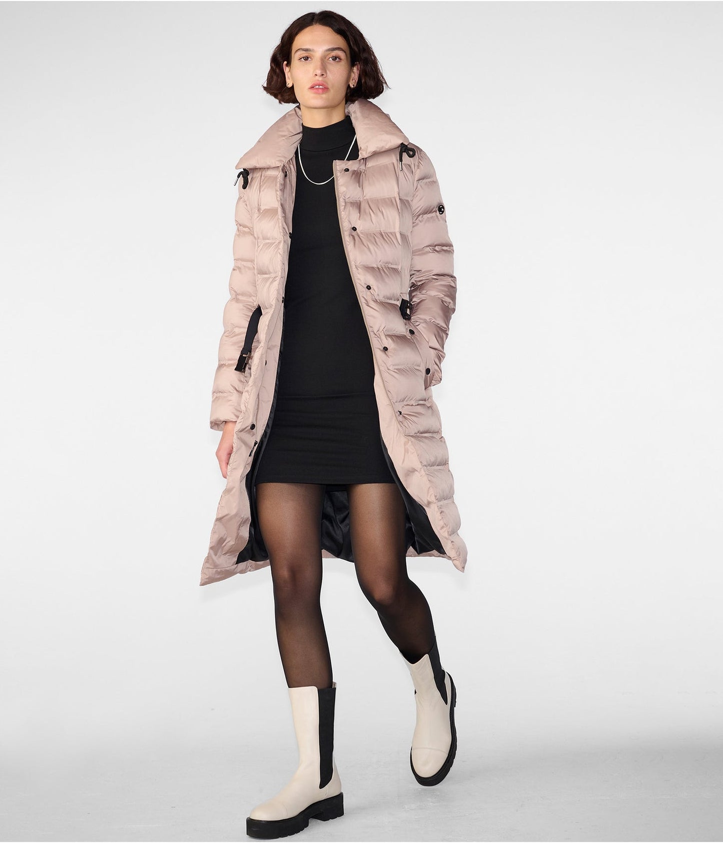 Women's Puffer Trench Coat in Tea Pink