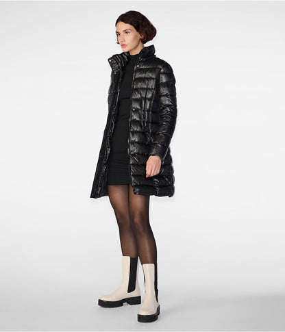 Women's Urban Quilted Puffer Coat in Black with Hood