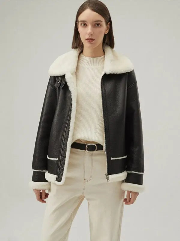 Women's Shearling Leather Jackets In Black Success