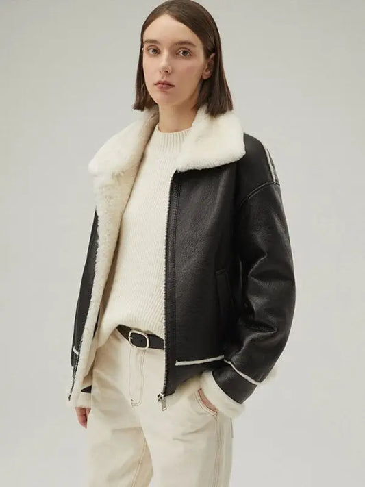 Women's Shearling Leather Jackets In Black Success