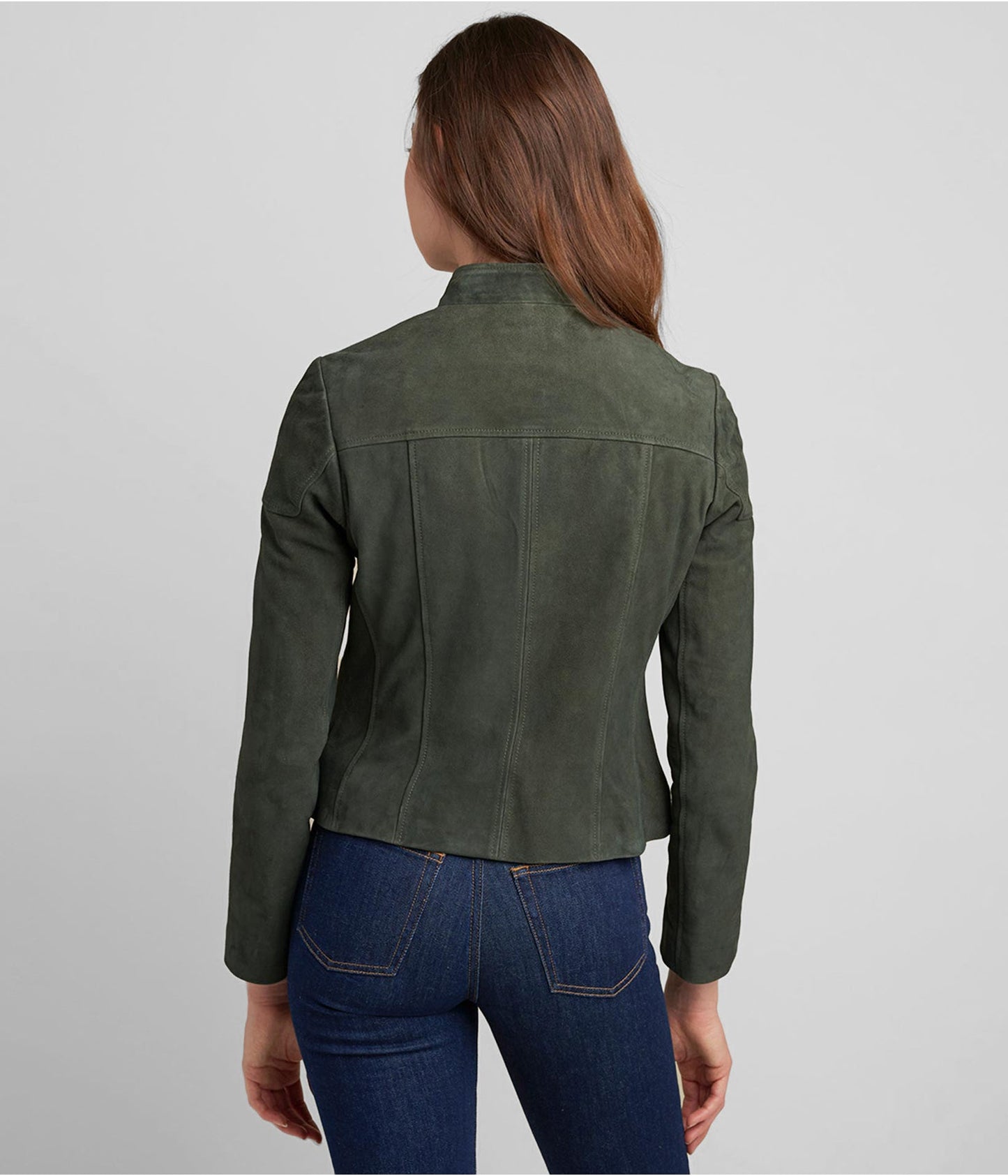 Women's Suede Leather Biker Jacket In Olive