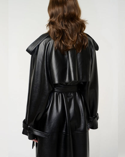 Women's Black Leather Trench Coat