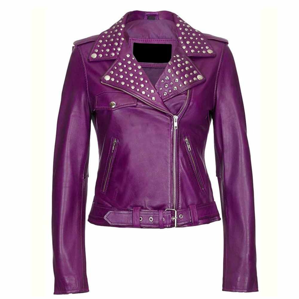 Purple Studded Leather Jacket