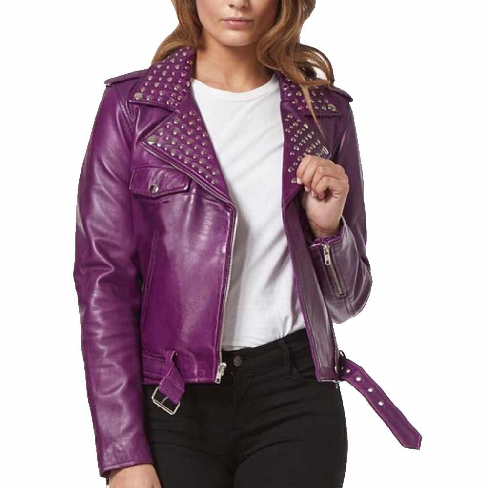 Purple Studded Leather Jacket