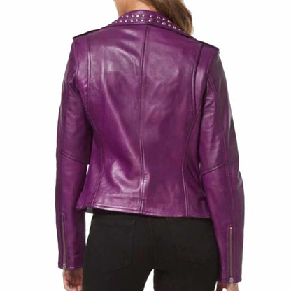 Purple Studded Leather Jacket