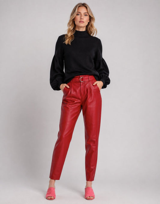Women Premium Red Leather Pants