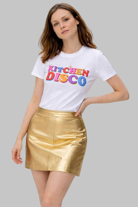 Women Stylish Gold Metallic Genuine Leather Mini Skirt