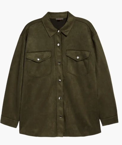 Women Stylish Khaki Suede Trucker Leather Shirt