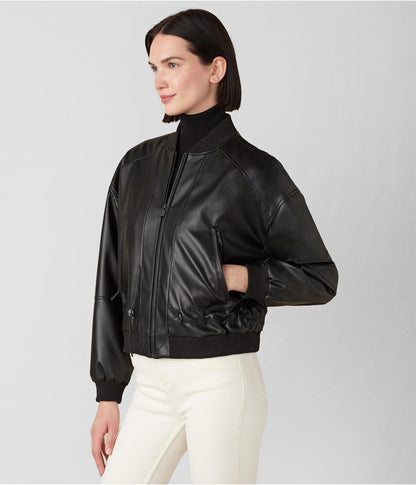 TopGuru Women's Black Leather Bomber Jacket