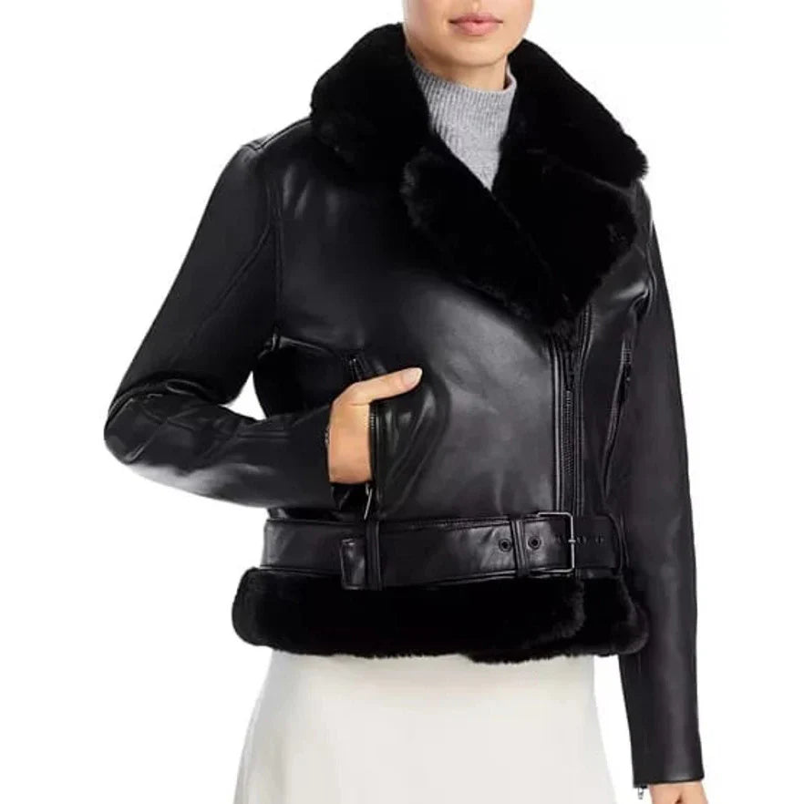 Women's B3 Bomber Flight Aviator Fur Shearling Jacket