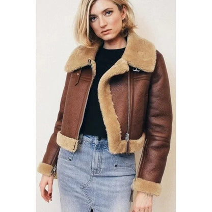 Women's B3 RAF Aviator Shearling Bomber Flight Jacket