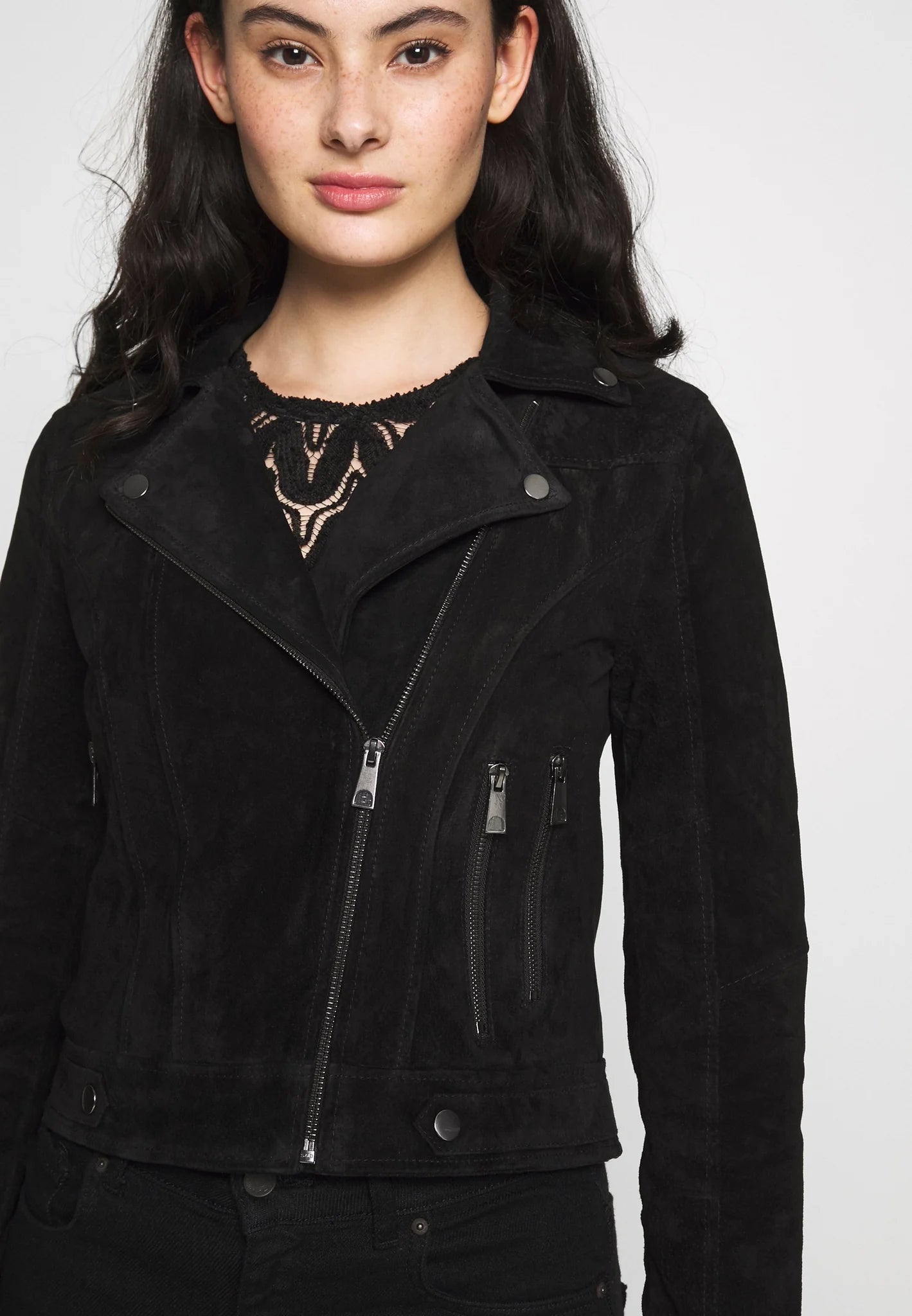 Women's Black Suede Leather Biker Jacket