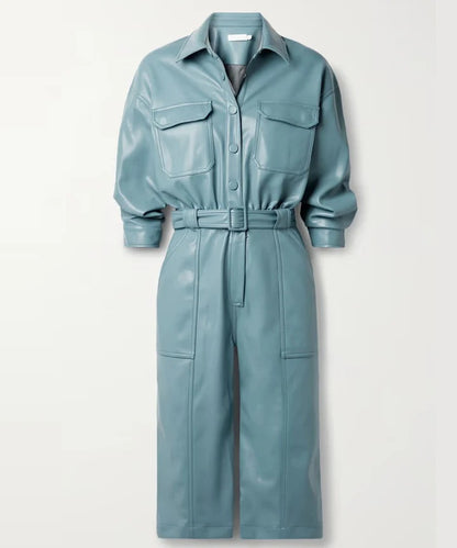 Women's Blue Utility Leather Jumpsuit