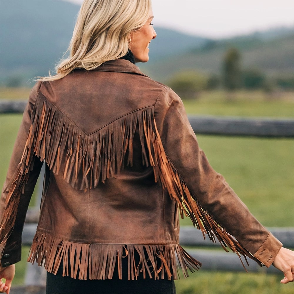 Women Brown Fringe Leather Jacket stylish 