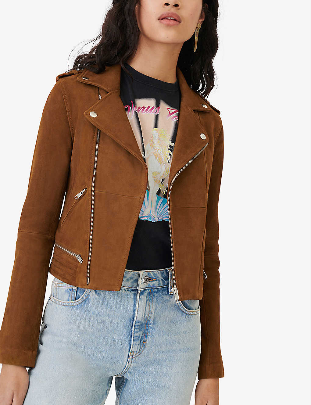 Stylish Women’s Brown Suede Leather Biker Jacket