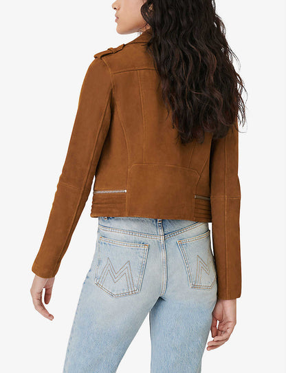 Stylish Women’s Brown Suede Leather Biker Jacket